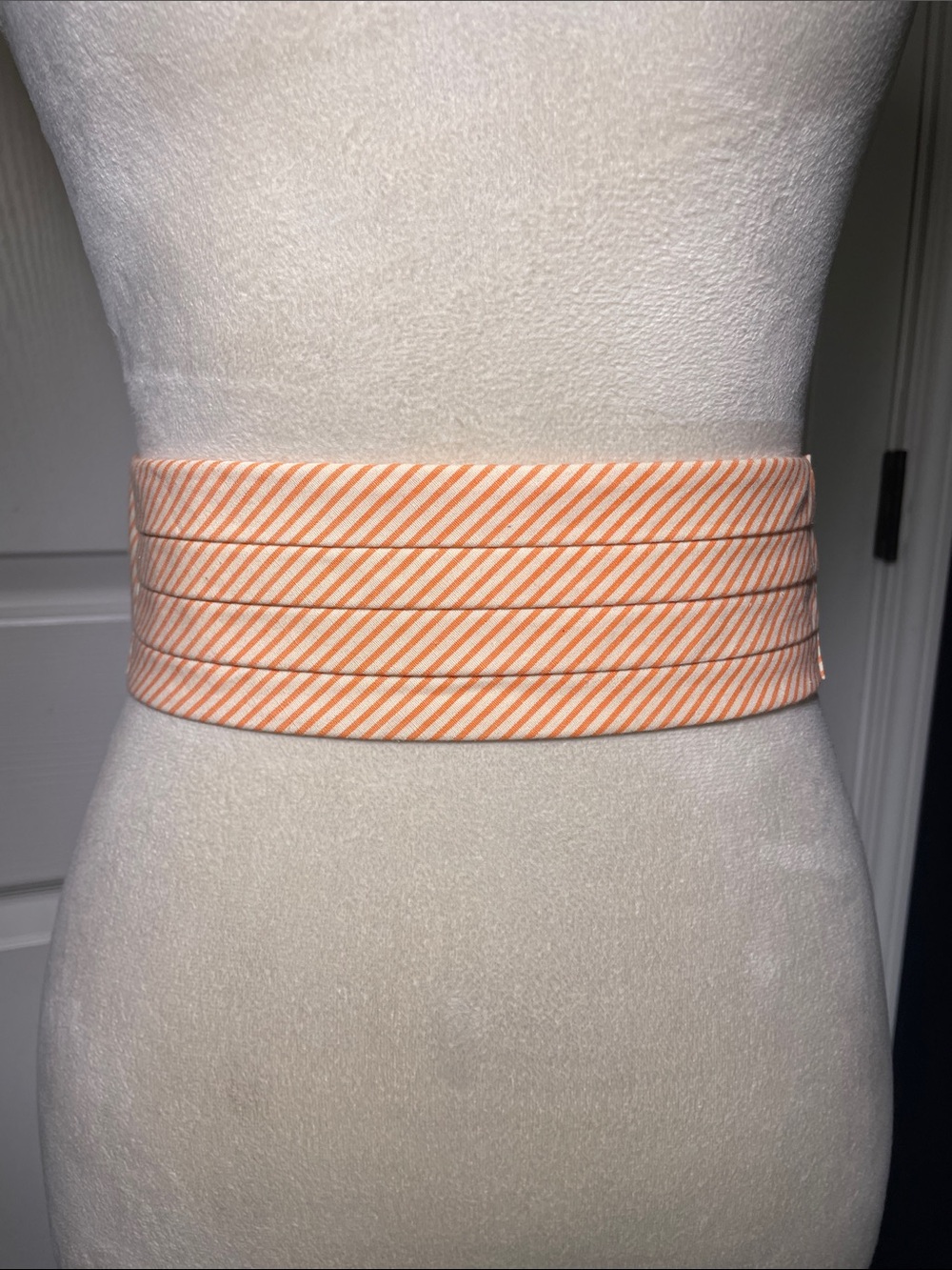 Vintage Ginnie Johansen Dallas Orange White Striped Seersucker Cummerbund Belt